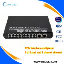 8 Channel pcm voice (fxs / fxo) pots multiplexor de fibra single single mode